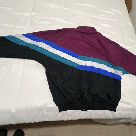 VTG 90S Jacket Mens L Windbreaker Colorblock Striped Full Zip Aviat Sportif - Picture 9 of 13